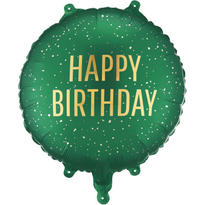 Palloncino Verde con scritta HAPPY BIRTHDAY oro - pallone in foil mylar 45cm