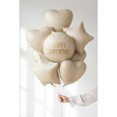 Palloncino crema con scritta HAPPY BIRTHDAY oro - pallone in foil mylar 45cm