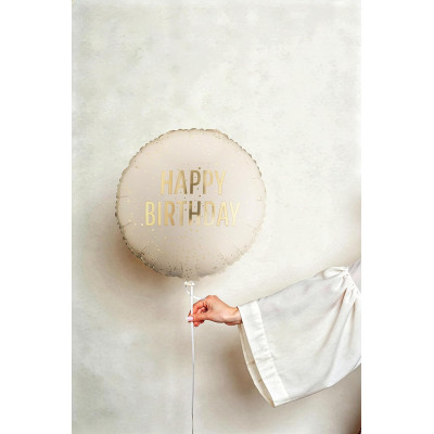 Palloncino crema con scritta HAPPY BIRTHDAY oro - pallone in foil mylar 45cm