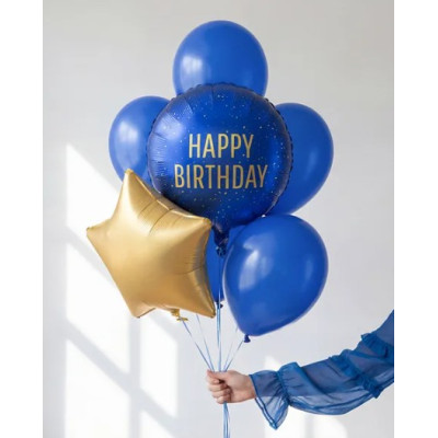 Palloncino Blu con scritta HAPPY BIRTHDAY oro - pallone in foil mylar 45cm