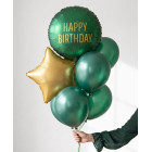 Palloncino Verde con scritta HAPPY BIRTHDAY oro - pallone in foil mylar 45cm