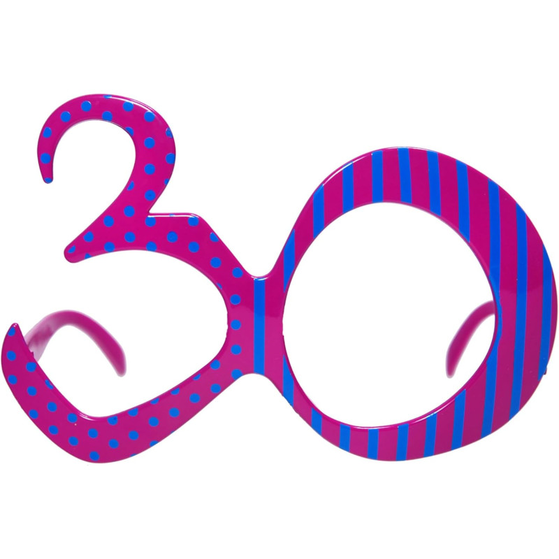 Occhiali a forma di numero 30 colore fucsia blu
