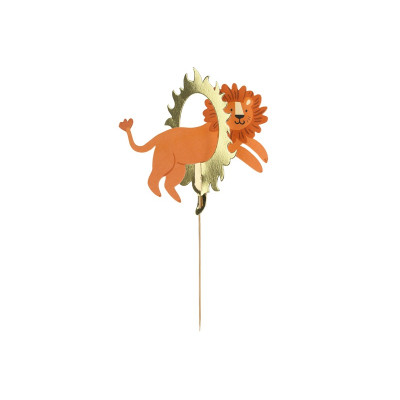 Cake Topper Leone in anello in carta con bastoncino in legno decorazione torte dolci 16 cm