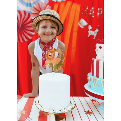 Cake Topper Leone in anello in carta con bastoncino in legno decorazione torte dolci 16 cm