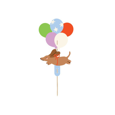 Cake Topper Cane Bassotto in carta con bastoncino in legno decorazione torte dolci 9x17 cm