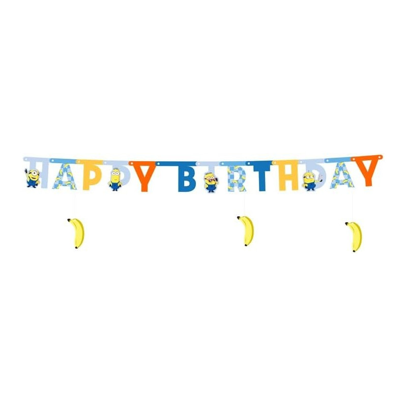 Festone ghirlanda HAPPY BIRTHDAY MINIONS 1,53mt - addobbo decoro tavola festa compleanno