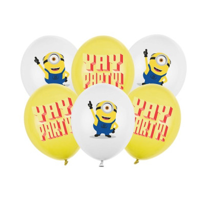 set 6 Palloncini MINIONS in LATTICE giallo e bianco 30 cm