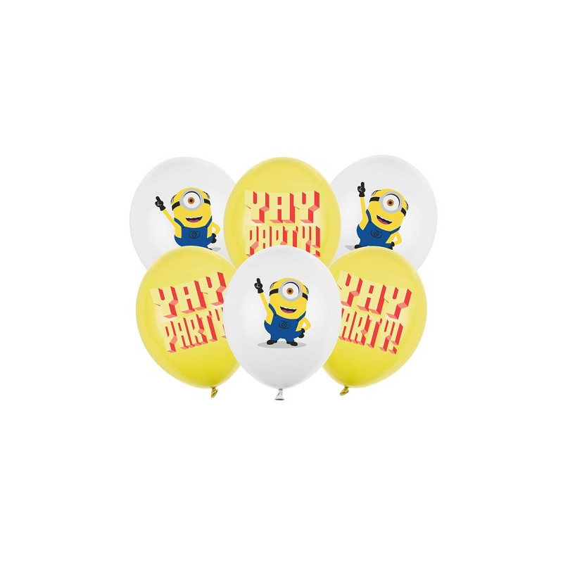 set 6 Palloncini MINIONS in LATTICE giallo e bianco 30 cm