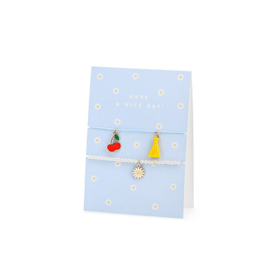 Biglietto di auguri con scritta HAVE A NICE DAY! con 2 braccialetti e busta 10,5x14,8 cm