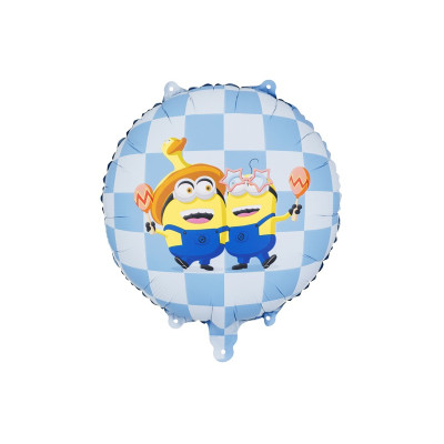 Pallone PALLONCINO in foil MYLAR MINIONS con fondo scacchi celeste 35X35 cm