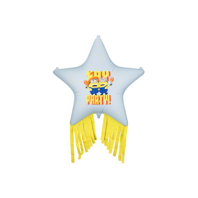 Pallone PALLONCINO in foil MYLAR MINIONS stella con frange 72X72 cm