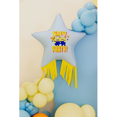 Pallone PALLONCINO in foil MYLAR MINIONS stella con frange 72X72 cm
