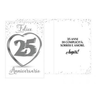 Biglietto d'auguri 25 Anniversario di matrimonio stampa cuore - completo di busta