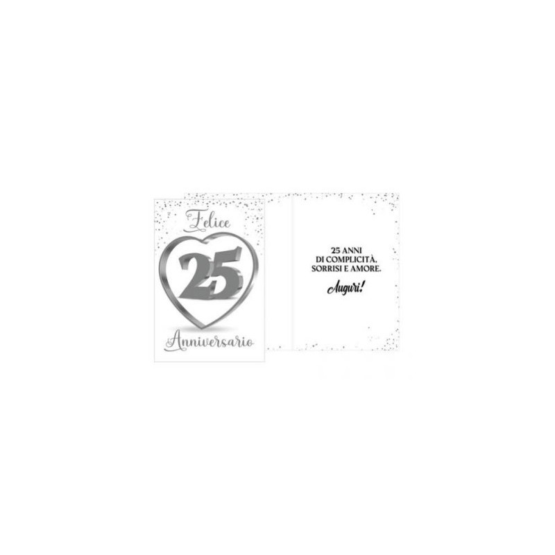 Biglietto d'auguri 25 Anniversario di matrimonio stampa cuore - completo di busta