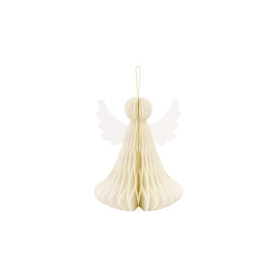 1 ANGELO DECORATIVO  in carta avorio con glitter oro-  nido d'ape - altezza  24 cm - addobbo casa