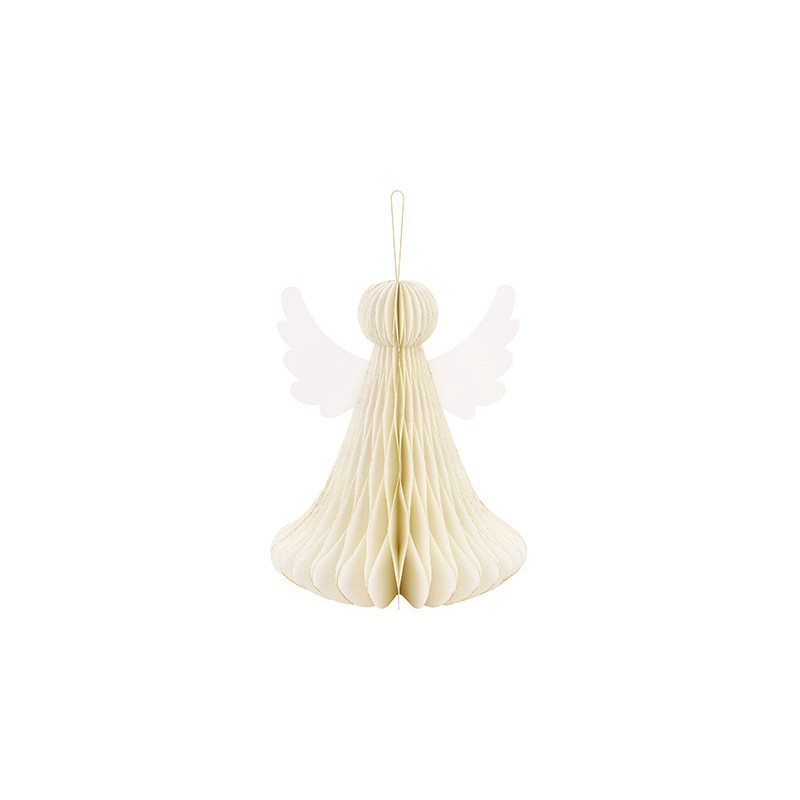 1 ANGELO DECORATIVO  in carta avorio con glitter oro-  nido d'ape - altezza  24 cm - addobbo casa