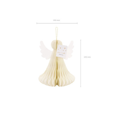 1 ANGELO DECORATIVO  in carta avorio con glitter oro-  nido d'ape - altezza  24 cm - addobbo casa
