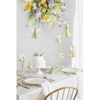 1 ANGELO DECORATIVO  in carta avorio con glitter oro-  nido d'ape - altezza  24 cm - addobbo casa