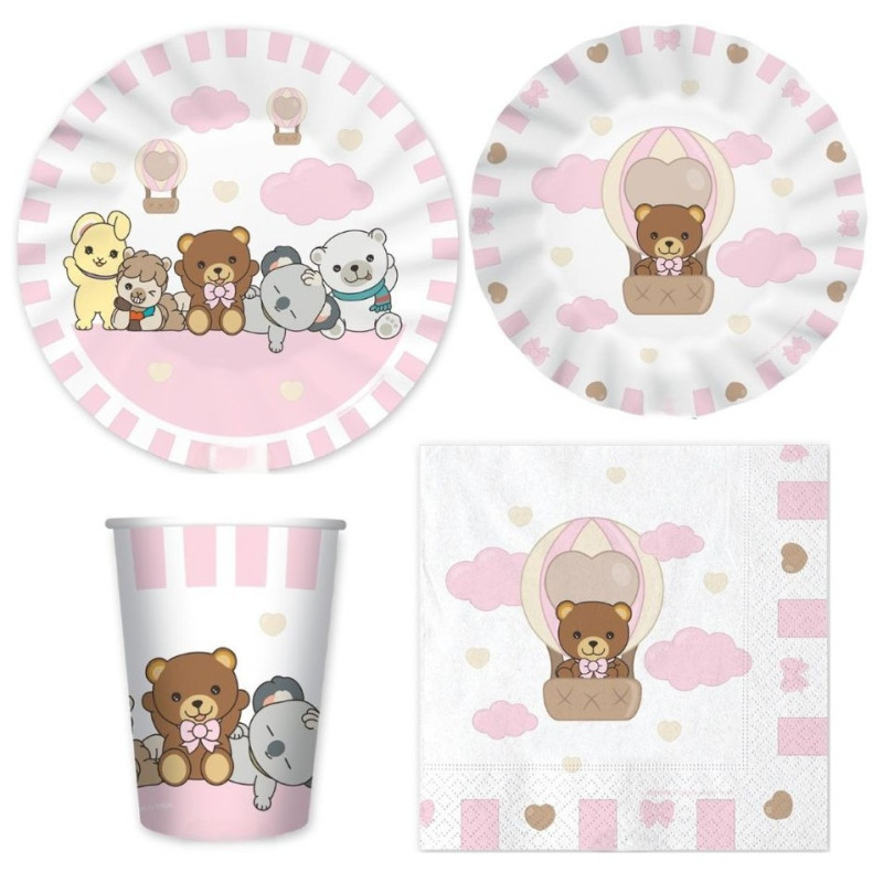 Kit coordinato tavola festa THUN teddy friend Rosa orsetto - piatti bicchieri tovaglioli