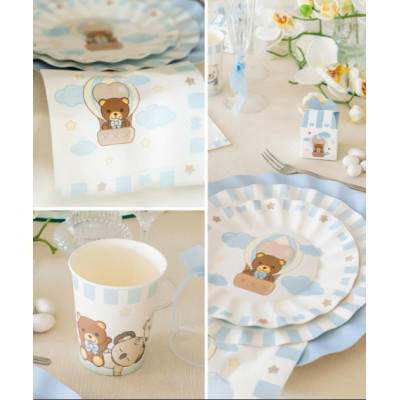Kit coordinato tavola festa THUN teddy friend Celeste orsetto - piatti bicchieri tovaglioli