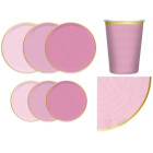 Kit coordinato tavola festa RUSTIC PEONY variante rosa - piatti bicchieri tovaglioli