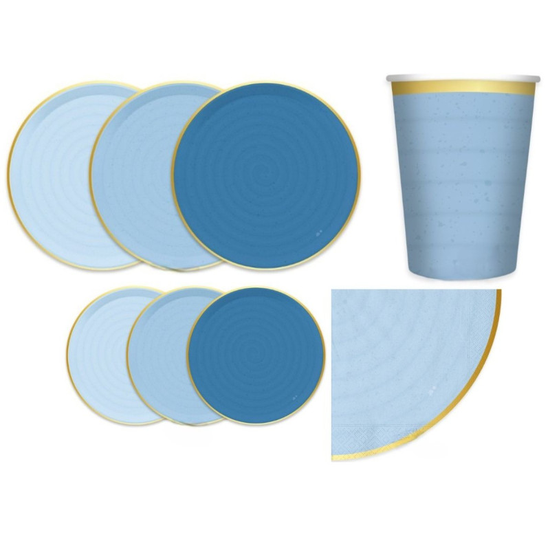 Kit coordinato tavola festa RUSTIC OCEAN variante AZZURRO - piatti bicchieri tovaglioli