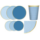 Kit coordinato tavola festa RUSTIC OCEAN variante AZZURRO - piatti bicchieri tovaglioli