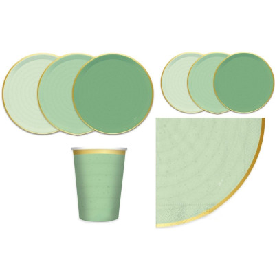Kit coordinato tavola festa RUSTIC BOTANIC variante VERDE - piatti bicchieri tovaglioli