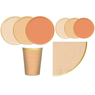 Kit coordinato tavola festa RUSTIC SUNSET variante terracotta/salmone  - piatti bicchieri tovaglioli
