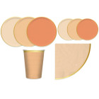 Kit coordinato tavola festa RUSTIC SUNSET variante terracotta/salmone  - piatti bicchieri tovaglioli
