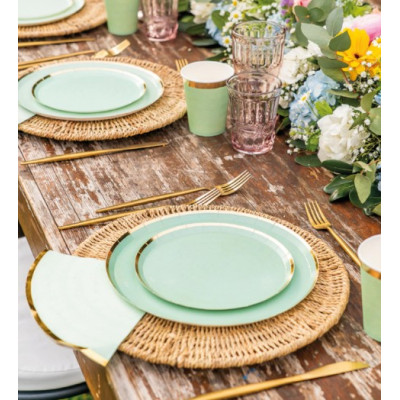 Kit coordinato tavola festa RUSTIC BOTANIC variante VERDE - piatti bicchieri tovaglioli