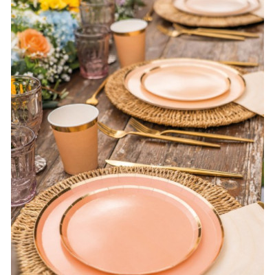 Kit coordinato tavola festa RUSTIC SUNSET variante terracotta/salmone  - piatti bicchieri tovaglioli