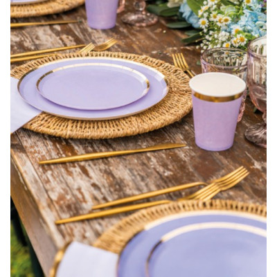 Kit coordinato tavola festa RUSTIC AMETISTA variante lilla - piatti bicchieri tovaglioli