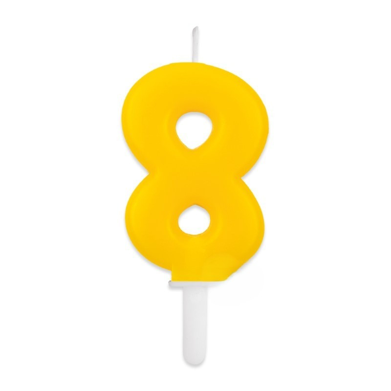 CANDELA numero 8 Otto GIALLO - Tiny Plump - candelina in cera per torta