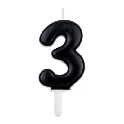 CANDELA numero 3 Tre NERO - Tiny Plump - candelina in cera per torta