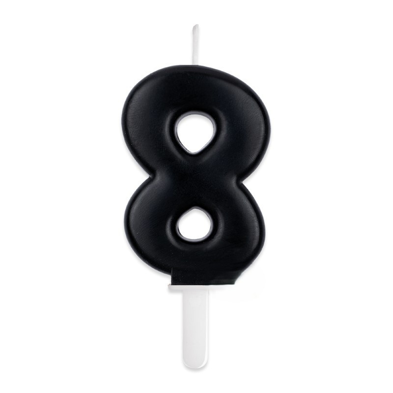 CANDELA numero 8 Otto NERO - Tiny Plump - candelina in cera per torta