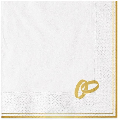 16 Tovaglioli in carta bianco con FEDI e bordo oro LUCIDO - 25x25cm - 2 veli