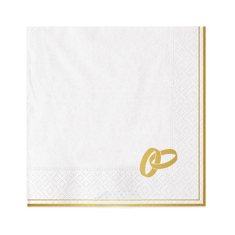 16 Tovaglioli in carta bianco con FEDI e bordo oro LUCIDO - 25x25cm - 2 veli