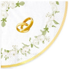 16 Tovaglioli in carta con FEDI e rose - bordo ORO lucido - decoro matrimonio 25x25cm