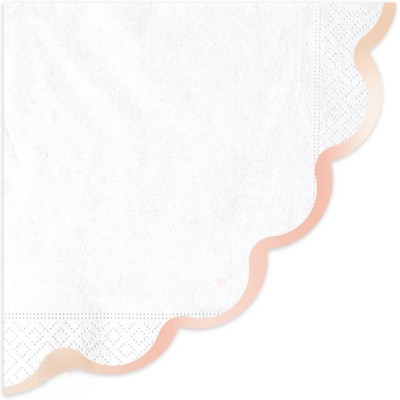 16 Tovaglioli in carta - Bianchi con bordo ROSA  PERLATO smerlato - 33 cm