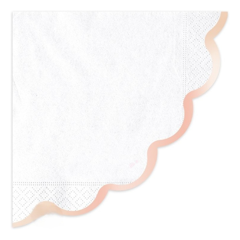 16 Tovaglioli in carta - Bianchi con bordo ROSA  PERLATO smerlato - 33 cm