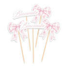 Set 5 mini Cake Topper in carta Benvenuto e Fiocchi Rosa - decorazione torte dolci