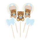 Set 5 mini Cake Topper in carta ORSETTO celeste Teddy Friends By Thun - decorazione torte dolci