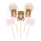 Set 5 mini Cake Topper in carta ORSETTO rosa Teddy Friends By Thun - decorazione torte dolci