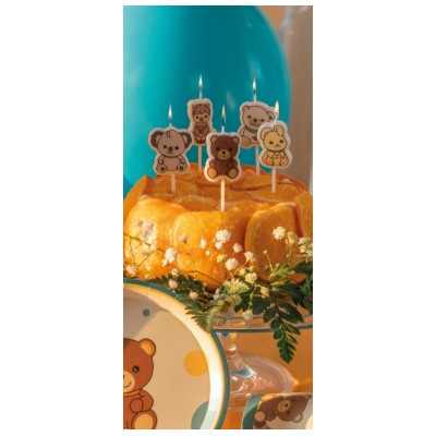 Set 5 Candela in cera TEDDY FRIENDS per Compleanno Bambino/a - candeline 4 cm