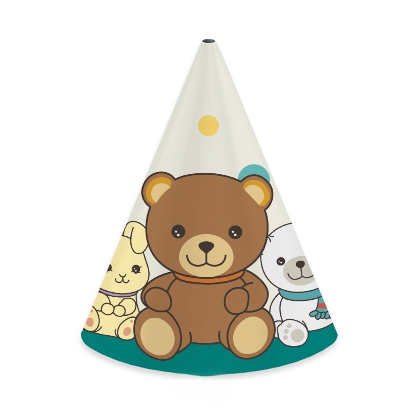 6 cappelli CAPPELLINI Orsetto Teddy Friends by THUN - coni in carta per feste BAMBINI e adulti