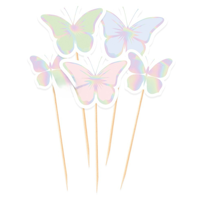 Set 5 mini Cake Topper in carta FARFALLE iridescente  - decorazione torte dolci