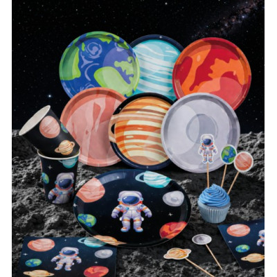 Set 5 mini Cake Topper in carta tema UNIVERSO astronauta - decorazione torte dolci