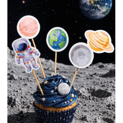 Set 5 mini Cake Topper in carta tema UNIVERSO astronauta - decorazione torte dolci