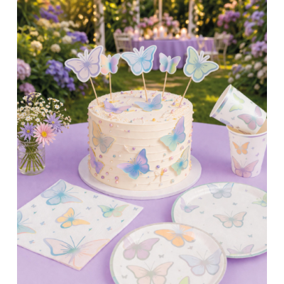 Set 5 mini Cake Topper in carta FARFALLE iridescente  - decorazione torte dolci